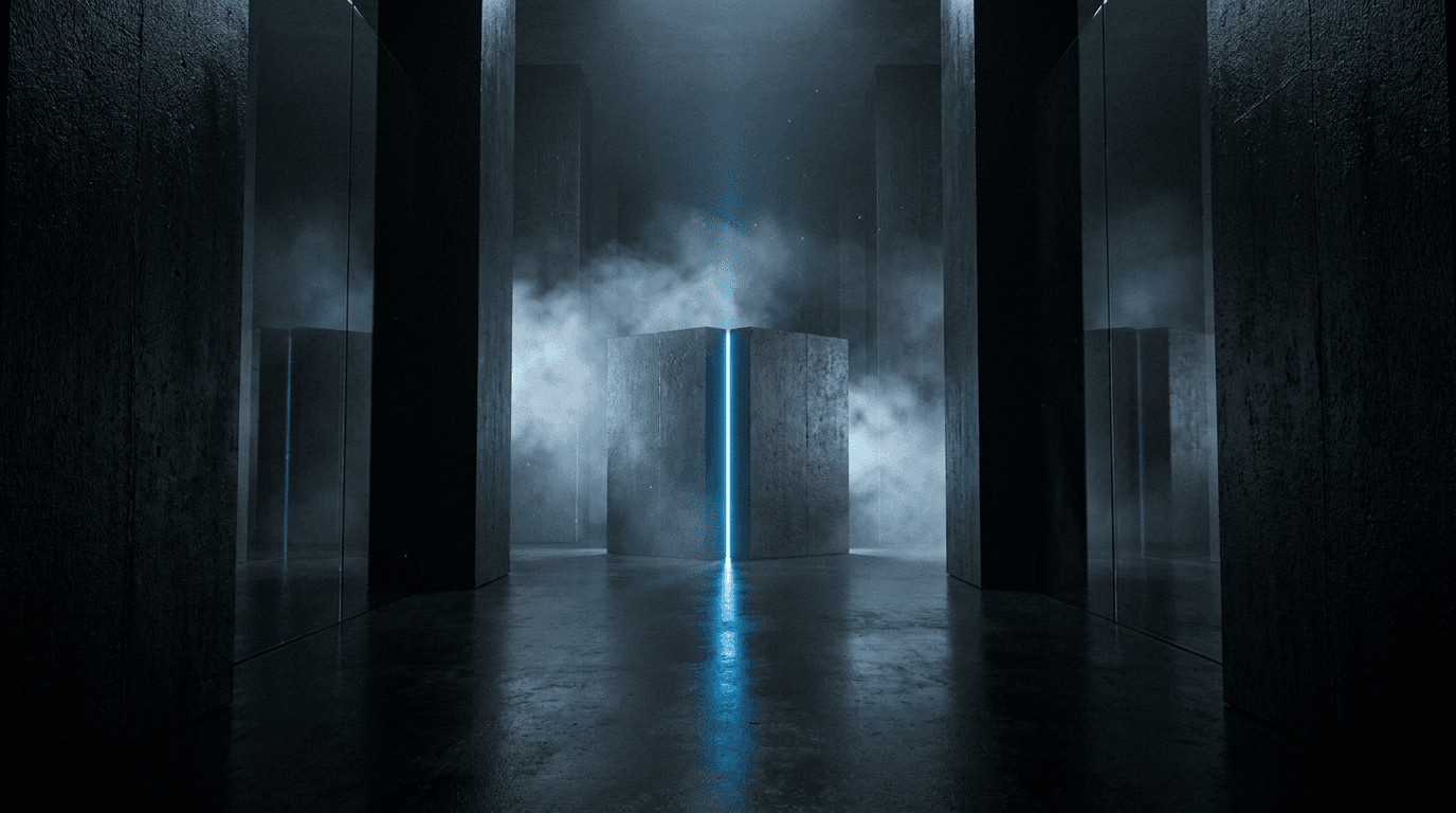 Arquitetura futurista de cubos iluminada em azul